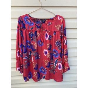 Zach & Rachel Womens Top Blouse Pink Floral Balloon Sleeve Size Large